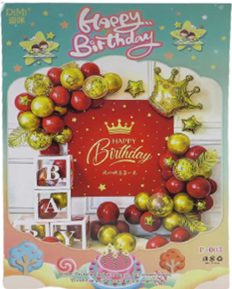 Фотозона з повітряних куль Happy Birthday: постер-1шт+83 елементи (червоно-золоті)