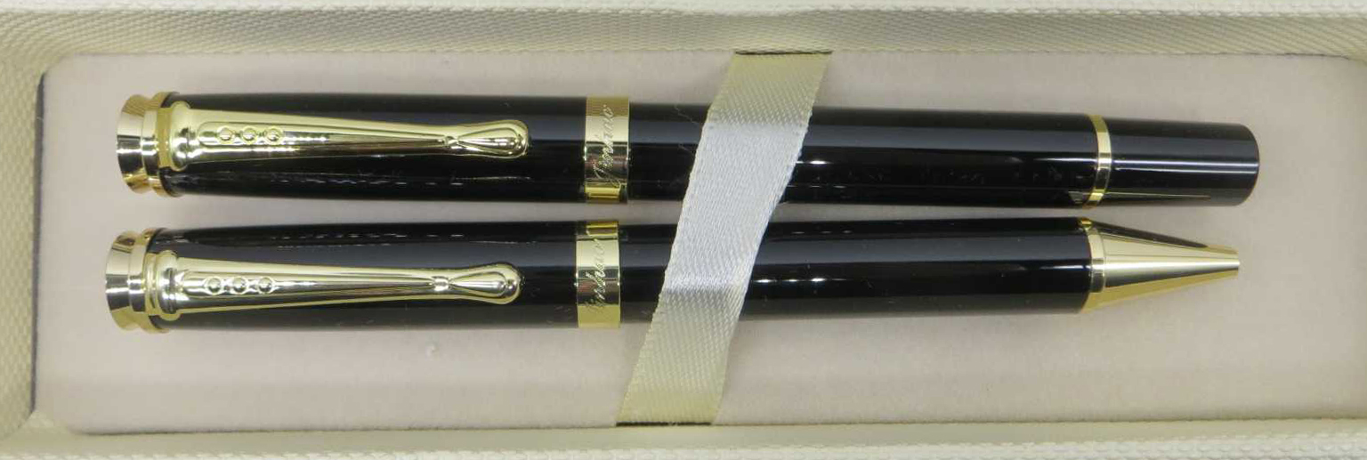 Набор подарочный Sonata 2ручки чёрные с золотом-роллер и шариковая в коробке