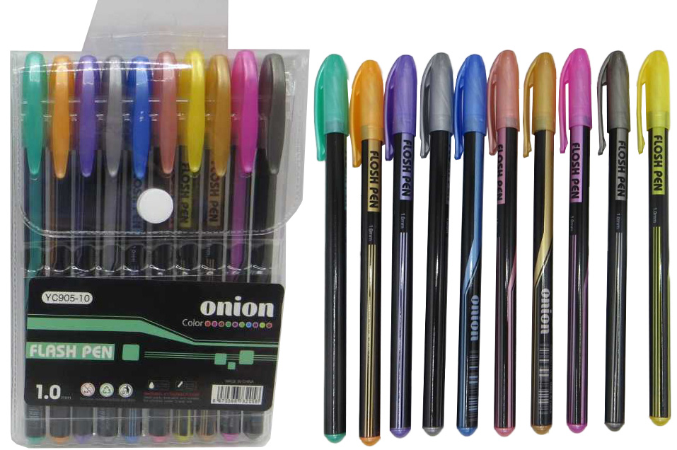 Набір ручок гелевих 10 кольорів з металевим ефектом, уп.PVC