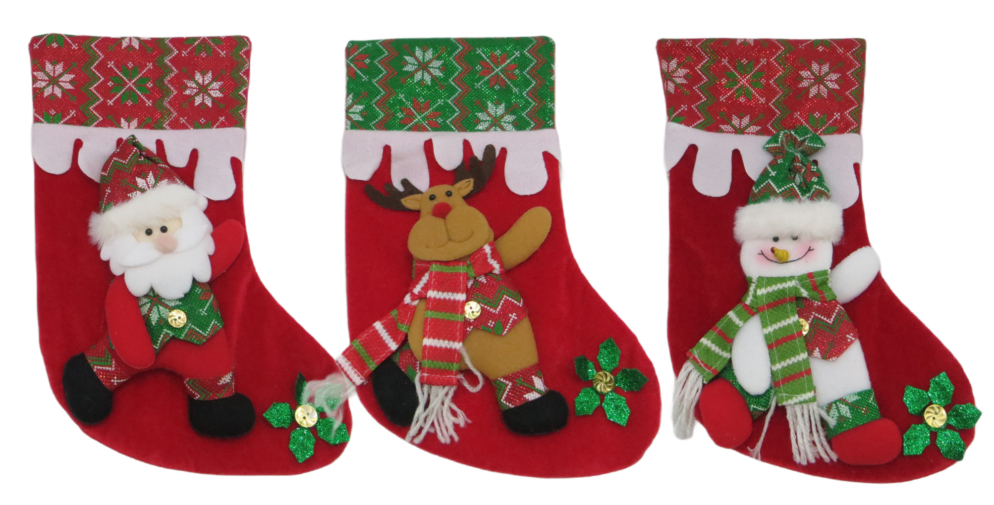 Шкарпетка для подарунків  новорiчна з аплікацією 34*20см