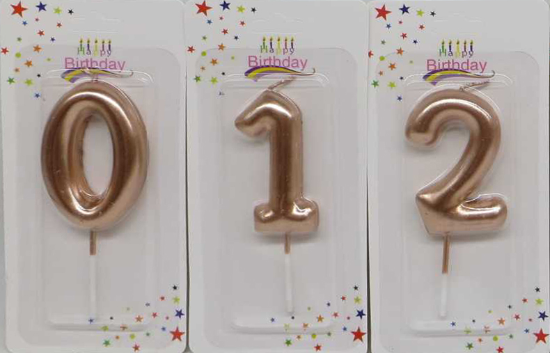 Свічки цифри на торт 0,1,2 рожеве золото 6см (в уп.-1цифра)
